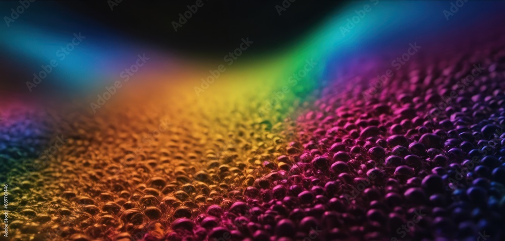 Poster a close up of a multicolored background with a blurry image of the colors of the rainbow in the back