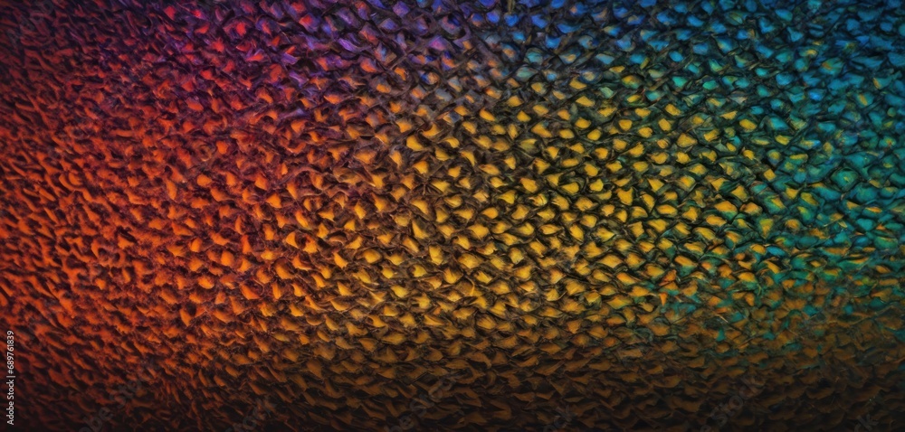 Poster a close up view of a window with a rainbow colored pattern on the outside of the window and on the i