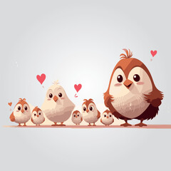 A heartwarming clipart of a chicken family, with a mother hen and cute chicks, vector illustrations.