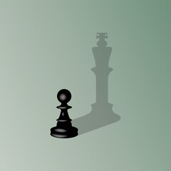 illustration of chess pawn casting a king piece shadow.