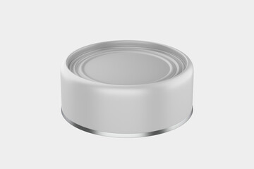 Canned fish product package. Metallic conserve isolated on white background. 3d illustration