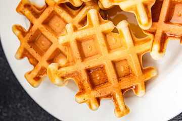 sweet waffles dessert Belgian waffles eating appetizer meal food snack on the table copy space food background rustic top view