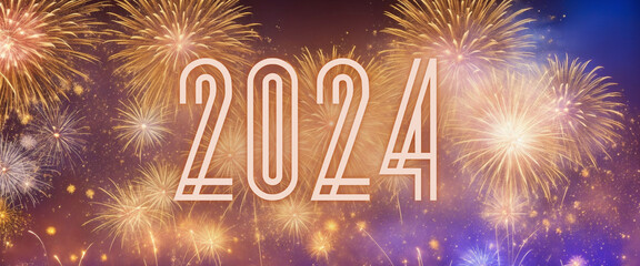 Obraz premium Happy new year 2024 celebration background with fireworks. Vector illustration.