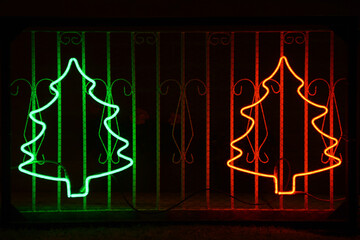 Green and red neon Christmas tree