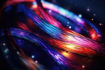 A close up view of a bunch of colorful wires. Can be used to depict technology, connectivity, or electrical concepts