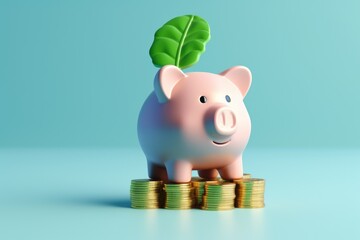 A piggy bank with a leaf on top. Perfect for saving money and financial planning