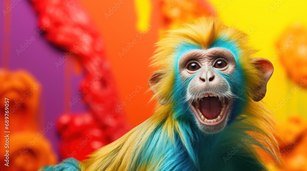 Poster a close up of a monkey with its mouth open and mouth wide open with its mouth wide open and mouth wi