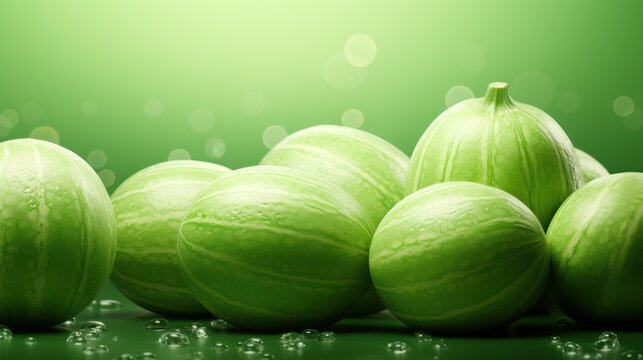  A Group Of Green Onions Sitting On Top Of A Green Counter Top With Drops Of Water On Top Of Them.