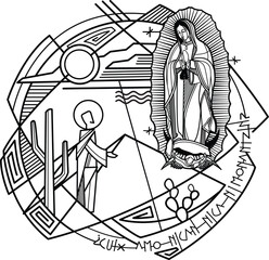 Virgin Mary of Guadalupe and Saint Juan Diego illustration