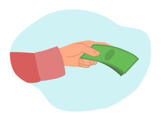 Hand holds money. Cash payment. Illustration on transparent background