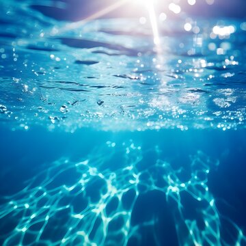 Water and air bubbles over blue background.