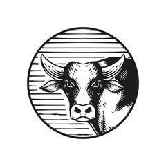 cow logo template engraving illustration hand drawn
