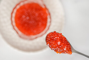 red caviar in the caviar bowl