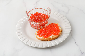 red caviar in the caviar bowl