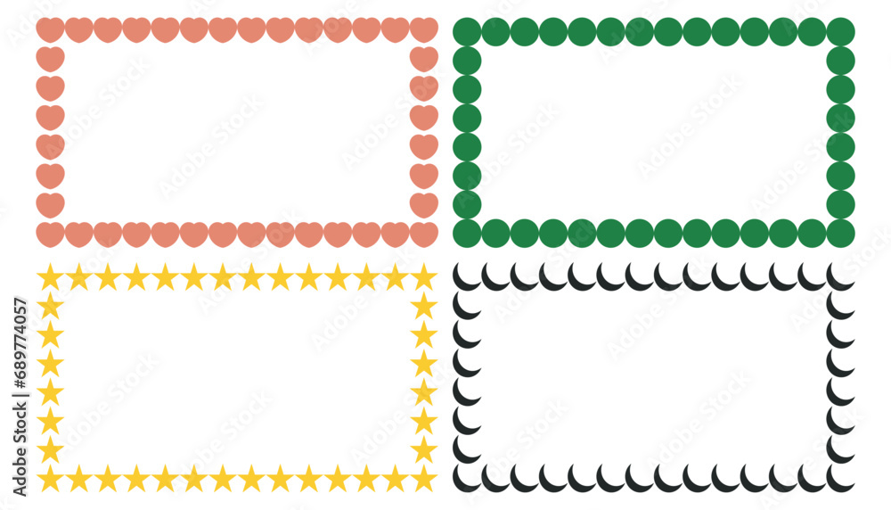 Aufkleber set of vector frames with hearts and stars in different colors for your design. printable name label