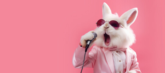 Easter Bunny Singing Karaoke with a Microphone