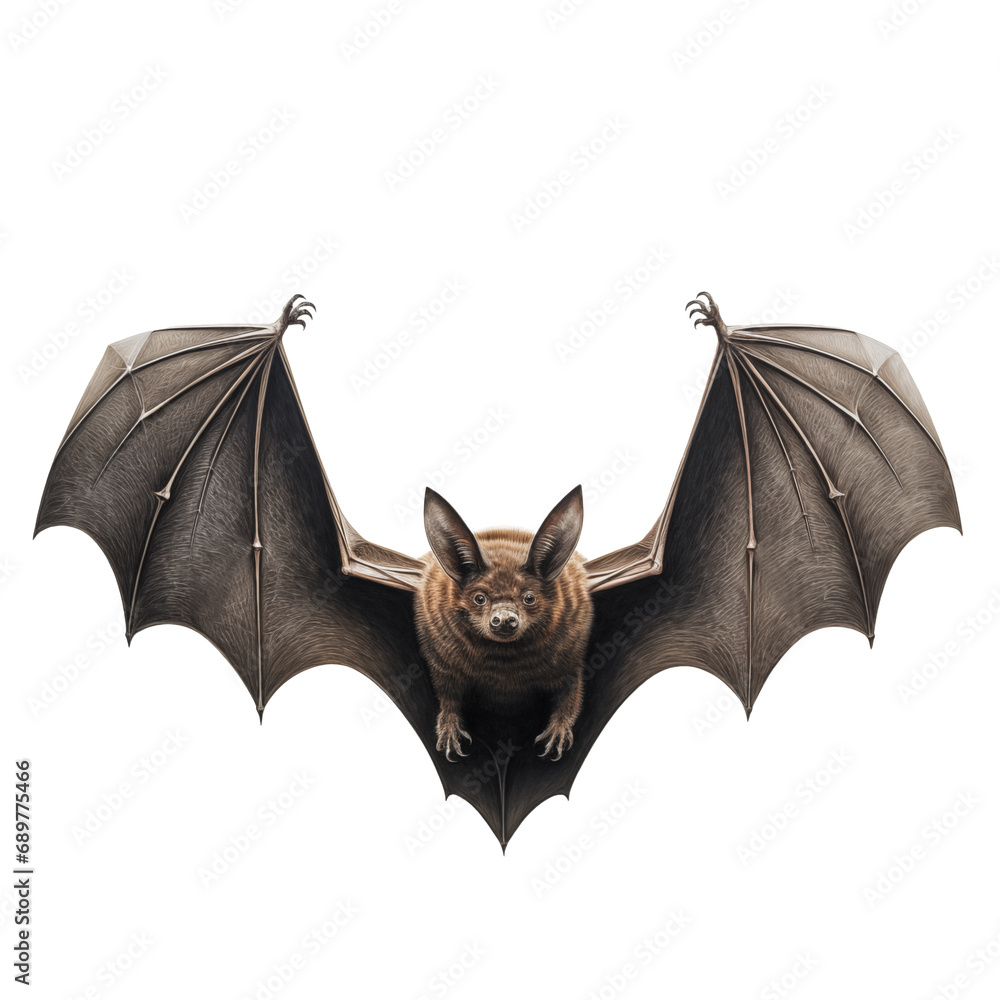 Wall mural a flying black bat is cut out on a transparent background. mockup of a bat with spread wings in png 