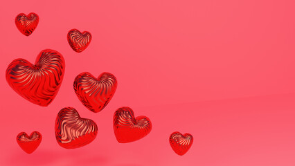 Happy Valentine's Day Banner Greeting Card Big Heart Shape 3D Rendering. Space for text.