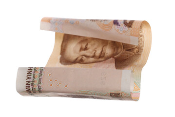 Twenty yuan bill fly, Chinese Renminbi money, rmb isolated on white, clipping path