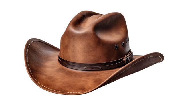 Western rodeo horseman brown leather hat isolated on transparent background