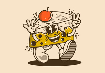 Mascot character illustration of walking cheesecake