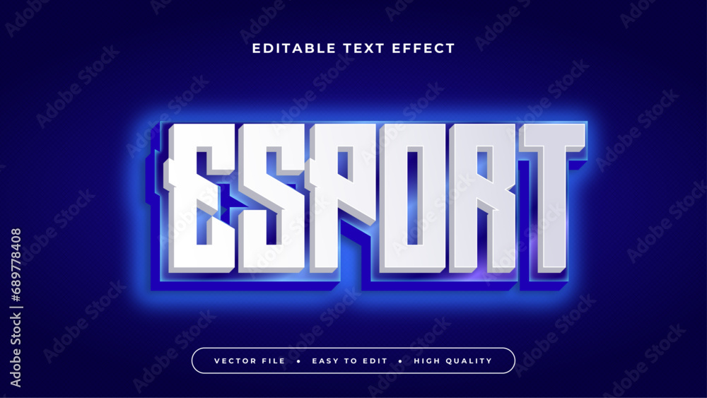 Poster blue and white esport 3d editable text effect - font style