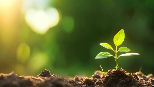 Concept of new life of young plants in morning light