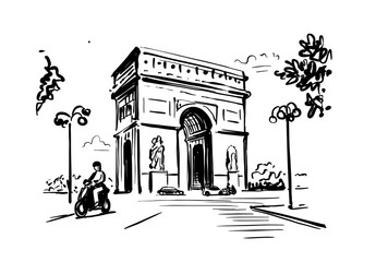 Triumphal Arch. Paris, France drawing sketch - obrazy, fototapety, plakaty