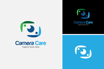Creative camera care icon logo design vector, healthy vision for healthcare logo design template