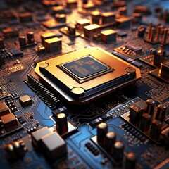Fototapeta premium Close-up of a circuit board with motherboard and microchip