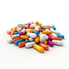 Variation of Orange and Multi Colored Pills on White Background