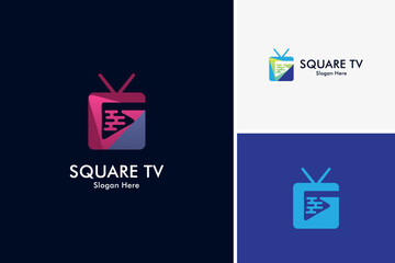 Creative square TV or television logo design vector, technology logo design template