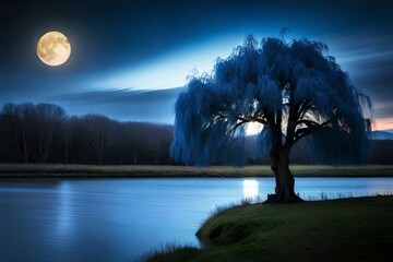Fototapeta na wymiar night landscape with trees and moon