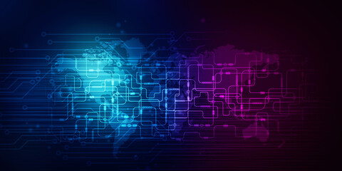 2d illustration Abstract futuristic electronic circuit technology background