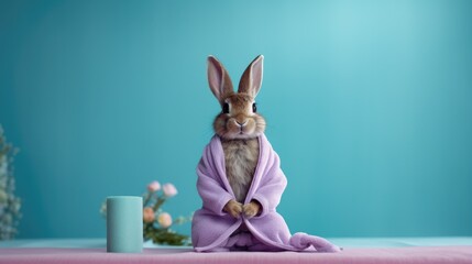 easter bunny with a towel, green pastel colors