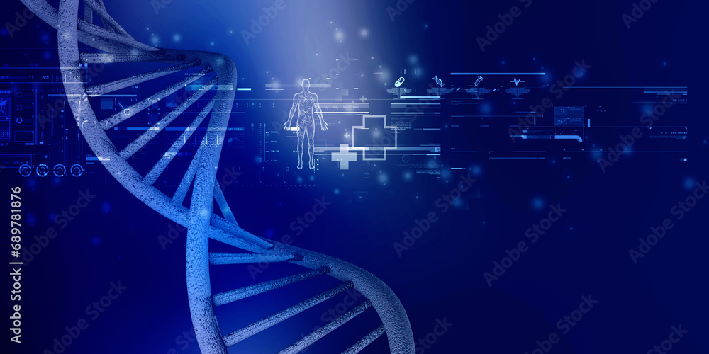 Poster 3d render of dna structure, abstract background