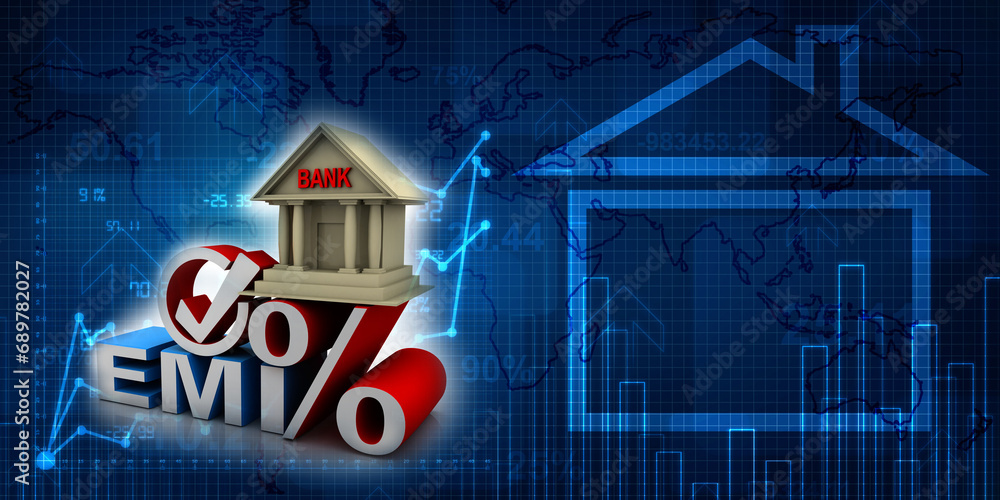 Poster 3d rendering build bank with emi percentage