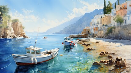 Beaches and bays of the Mediterranean coast of Greece - obrazy, fototapety, plakaty