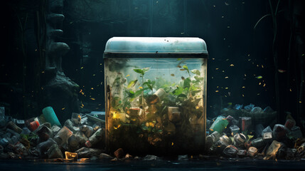 contaminated aquarium in a landfill