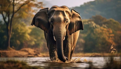 Foto op Aluminium An Elephant Walking Through Water © Anna