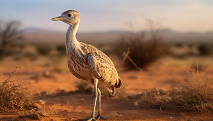Large Houbara Bustard Bird Standing on Dirt Field