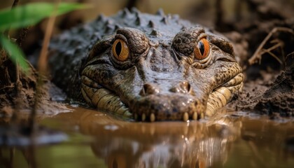 Obraz premium Close-Up Shot of a Caiman Crocodile in Water