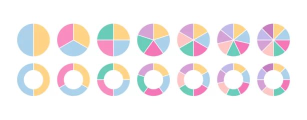 Fotobehang Ring section template. Circular structure chart divided into multicolor segments. Piechart with segments and slices. Circle graph. Pie diagram. Set schemes with sectors. Vector illustration © Iryna