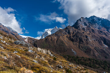 Mount kumbhakarna ( Jannu Base Camp ) in the himalayas of Nepal seen from Khambachen, Taplejung 