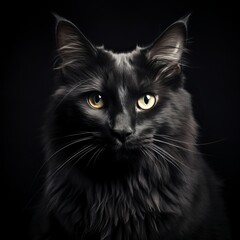 a close up of a black cat