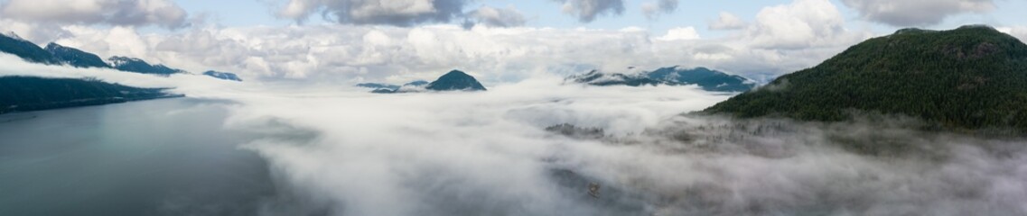 Howe Sound with Canadian Mountain Landscape Nature Aerial Background.