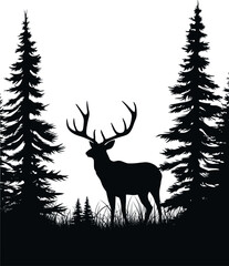 Vector illustration of a silhouette of a deer and trees. AI generated illustration