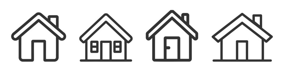 Set of outline home line icons isolated on a white background. House icons sign