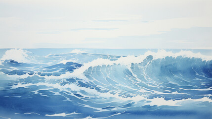 海　波のある和風背景イラスト - obrazy, fototapety, plakaty