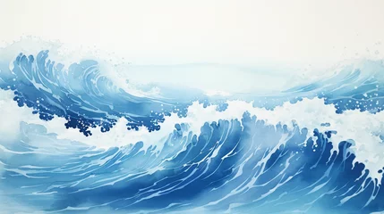Foto op Plexiglas 海　波のある和風背景イラスト © ヨーグル